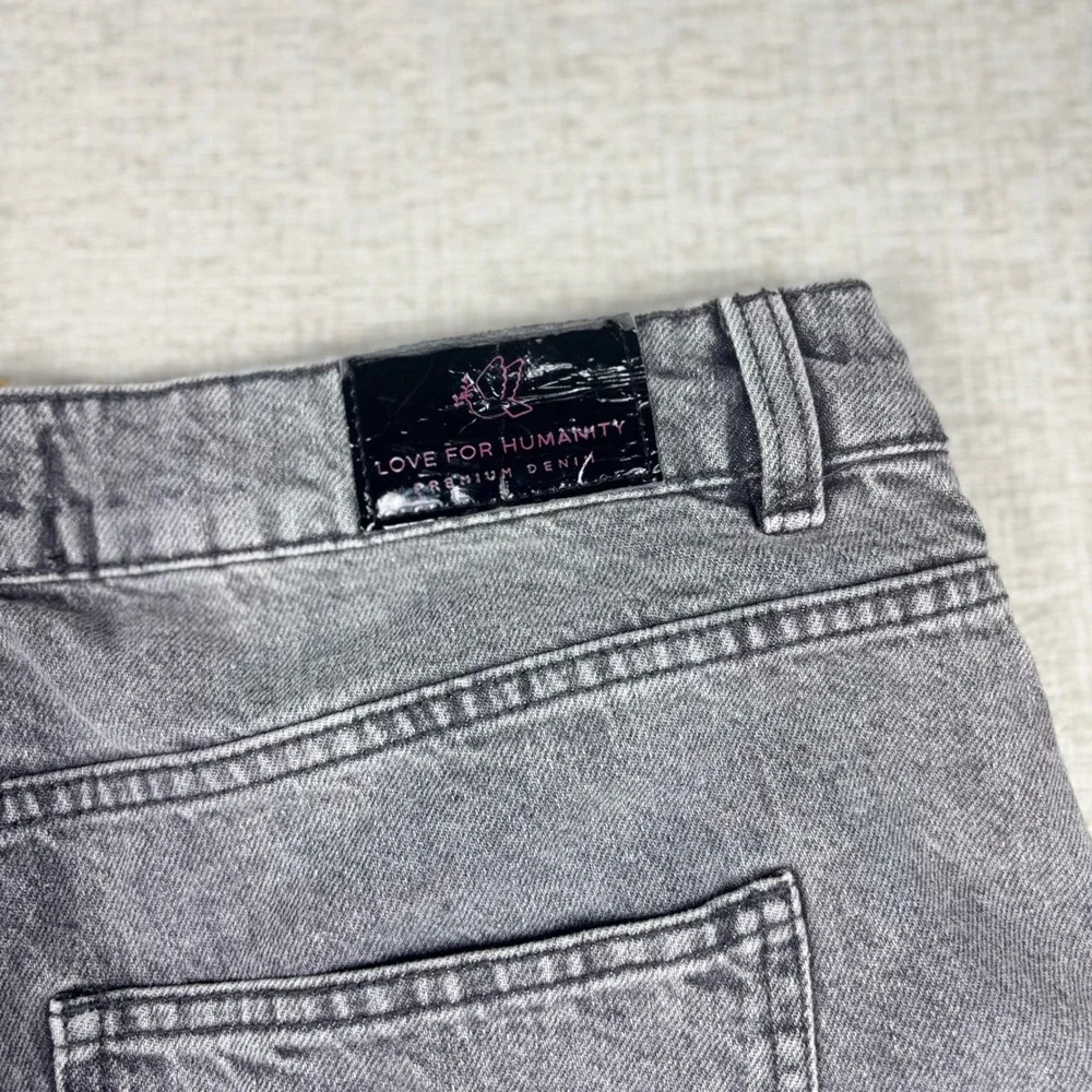 Love For Humanity Men Gray Cargo Jeans Y2K Baggy Wide Leg Multi Pocket W32x29